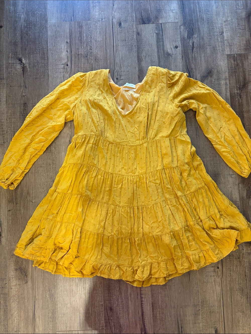 Urban Outfitters Mustard Yellow Long-Sleeve Tiered Dress
